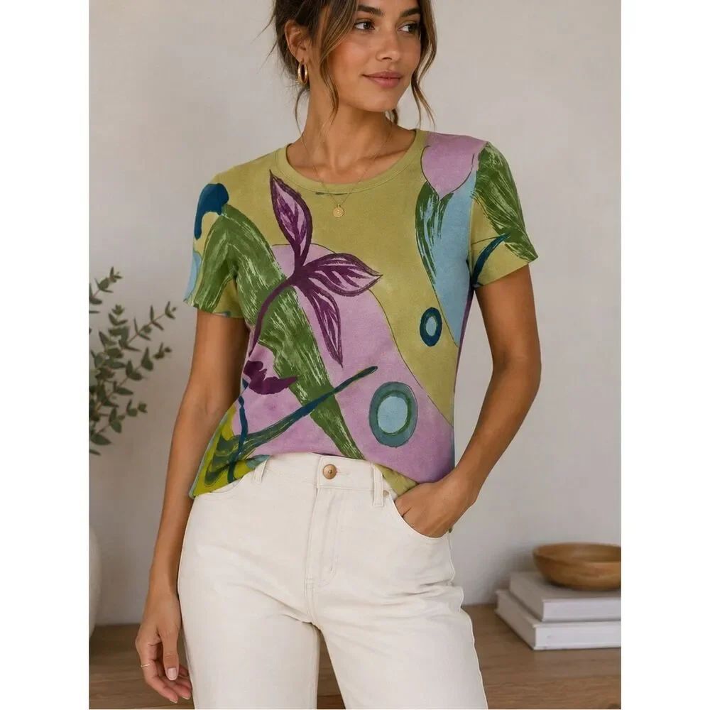 Diktons Barcelona Wool Blend Floral Pattern Short Sleeve Sweater Size S